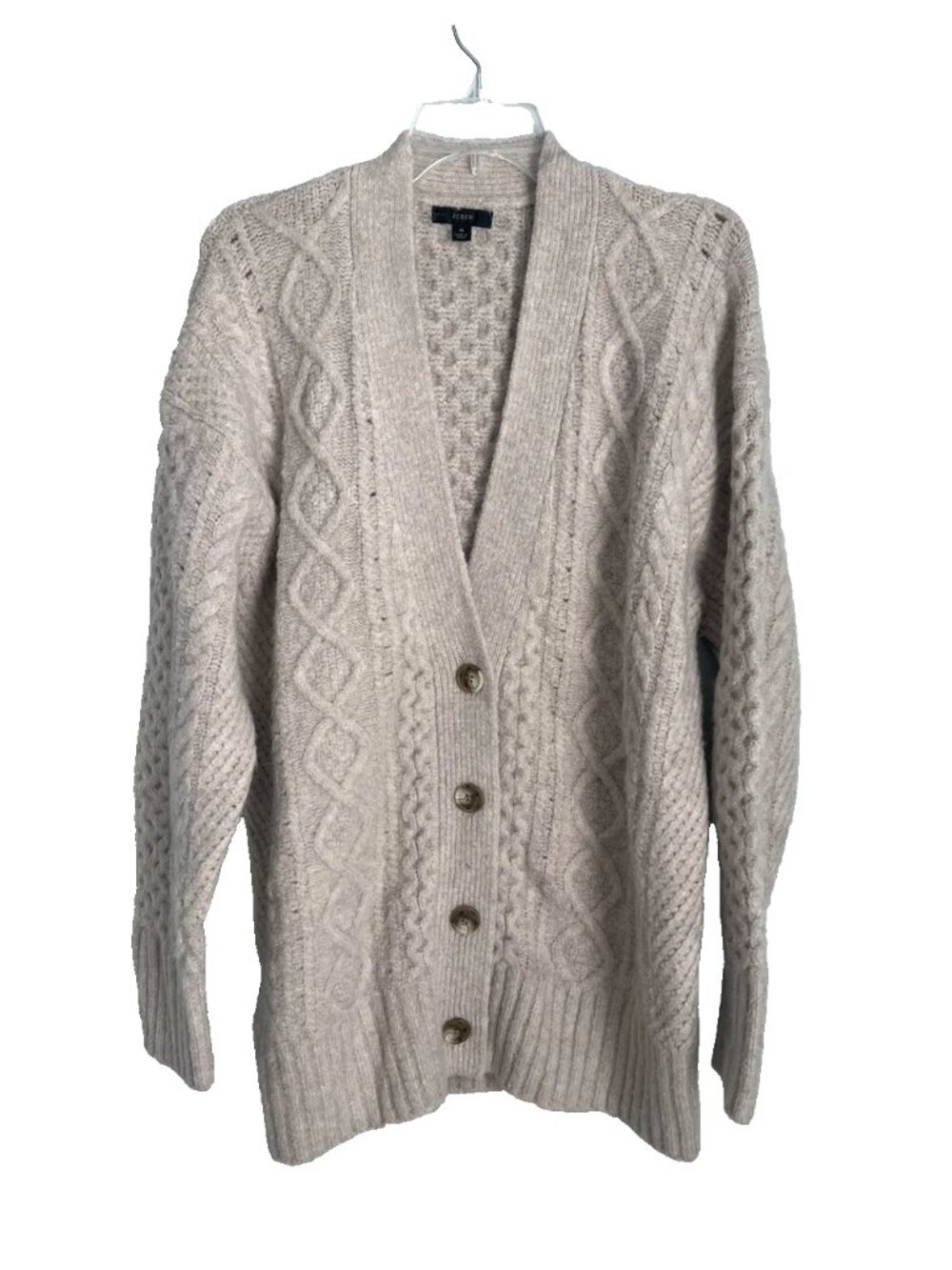 J Crew Cable Knit Stretch Cardigan Merino Wool Alpaca Relaxed Fit Women's